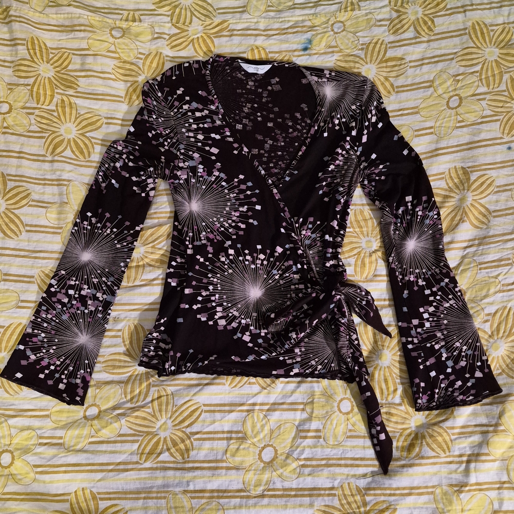 Chic Black and Pink Wrap Blouse